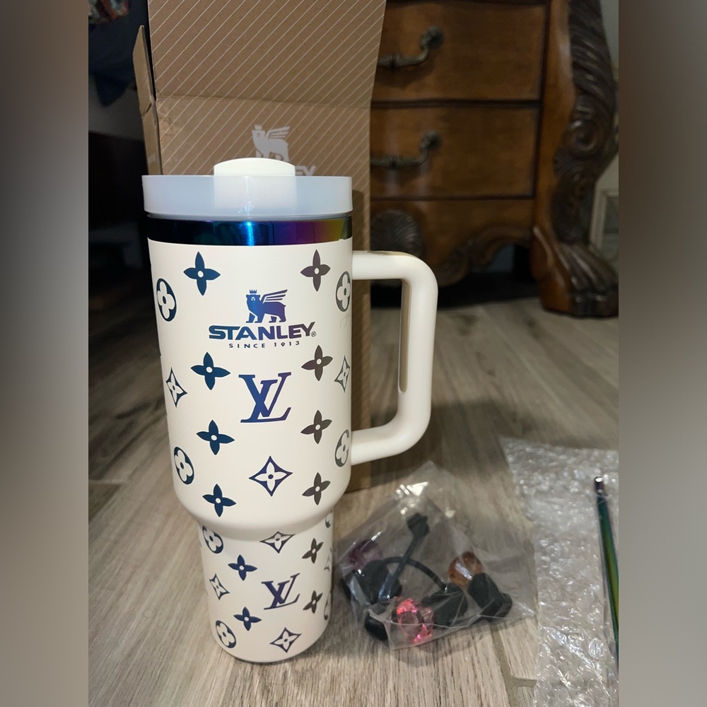 NWT Stanley x LV Custom Cream and Technicolor Travel Mug